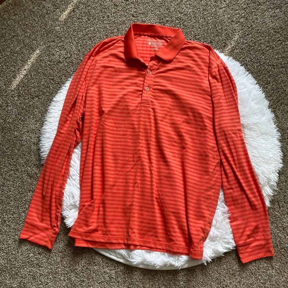 Coolibar Striped Polo Shirt UPF 50+‎ Sun Protection Long Sleeve Mens Size Large